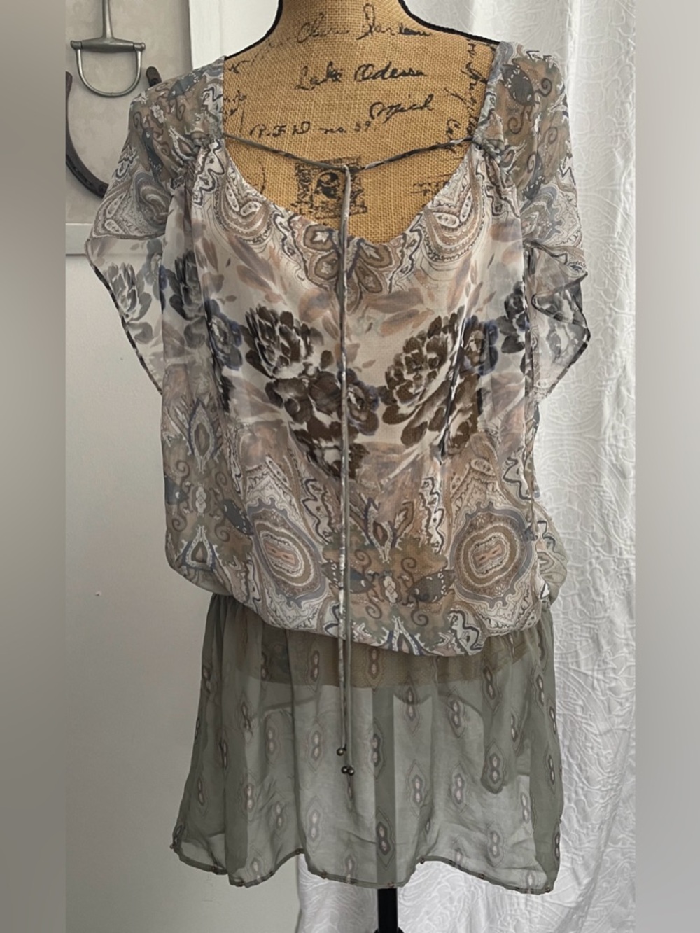 Free People Sheer Flowy Floral Paisley Tunic Blouse Mini Dress Boho Size M